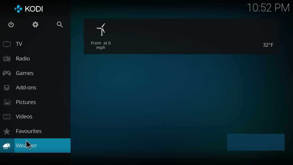 Your Kodi home screen will now show live weather data.