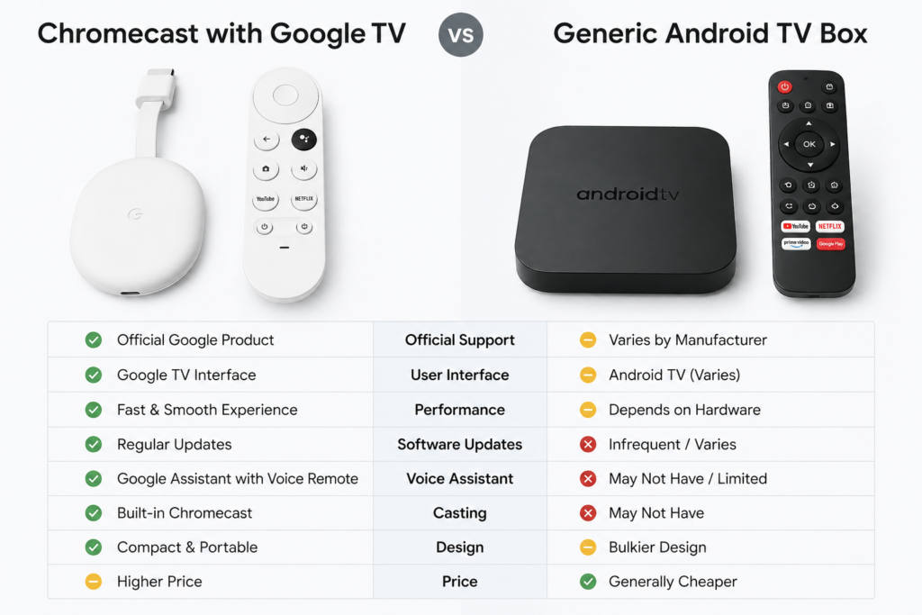 Google TV certified device vs Android TV box comparison