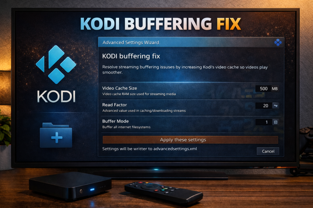 Editing advancedsettings.xml to fix Kodi buffering on Android TV box