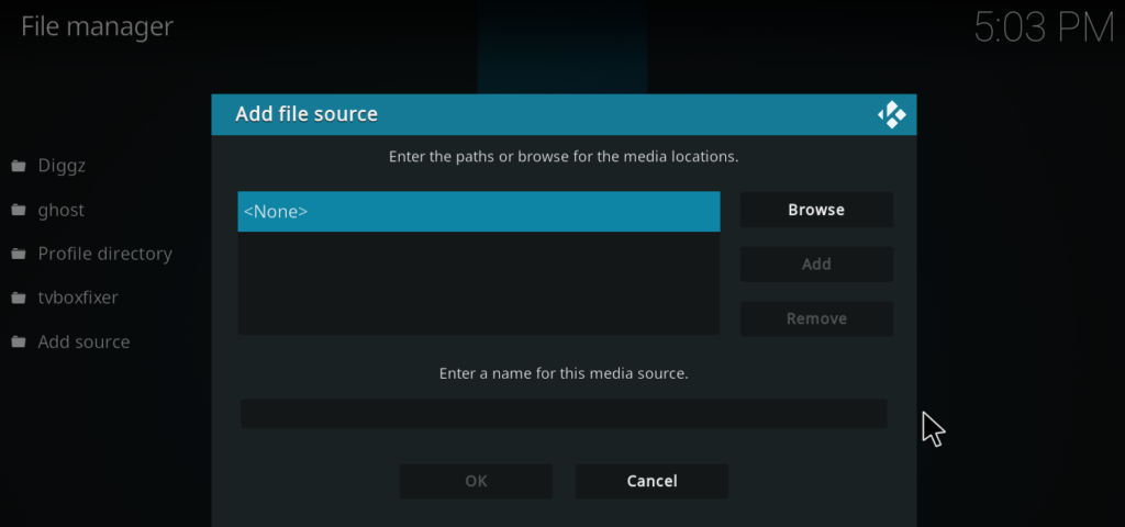 Enter the paths or browse for the media locations dialog box with a URL being typed in the text field