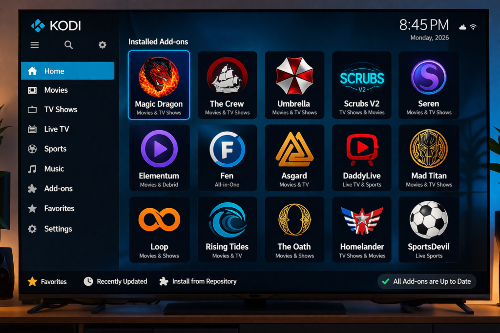 magic dragon addon installed on Kodi home screen 