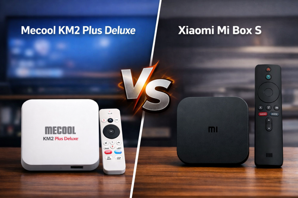 Mecool KM2 Plus Deluxe vs Xiaomi Mi Box S — Side by side