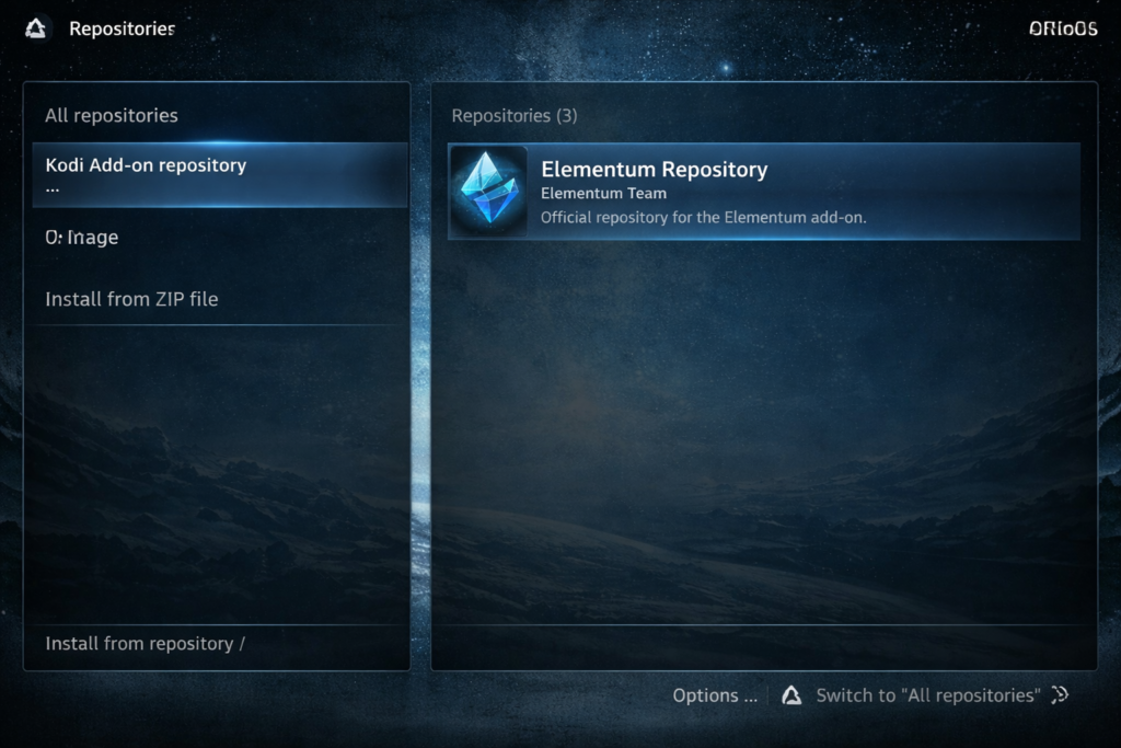 Repository selection screen with Elementum Repository listed