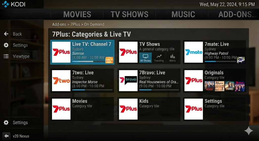 7Plus Kodi Addon Australian Live TV