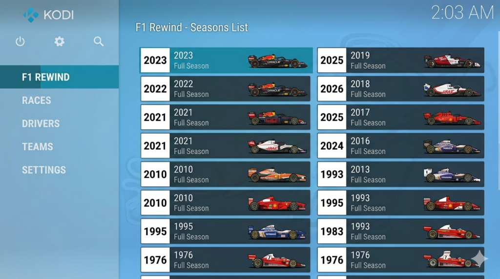 F1 Rewind Kodi Addon Formula One Seasons
