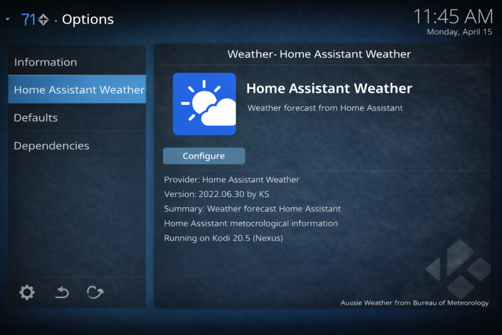  home assistant weather kodi addon smart home setup