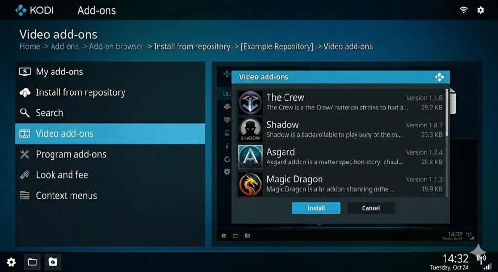 Kodi Install Addon from Repository