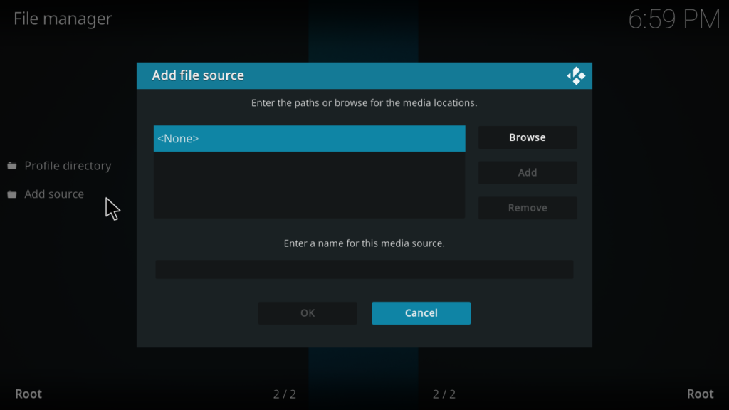 Kodi File Manager Add Source URL