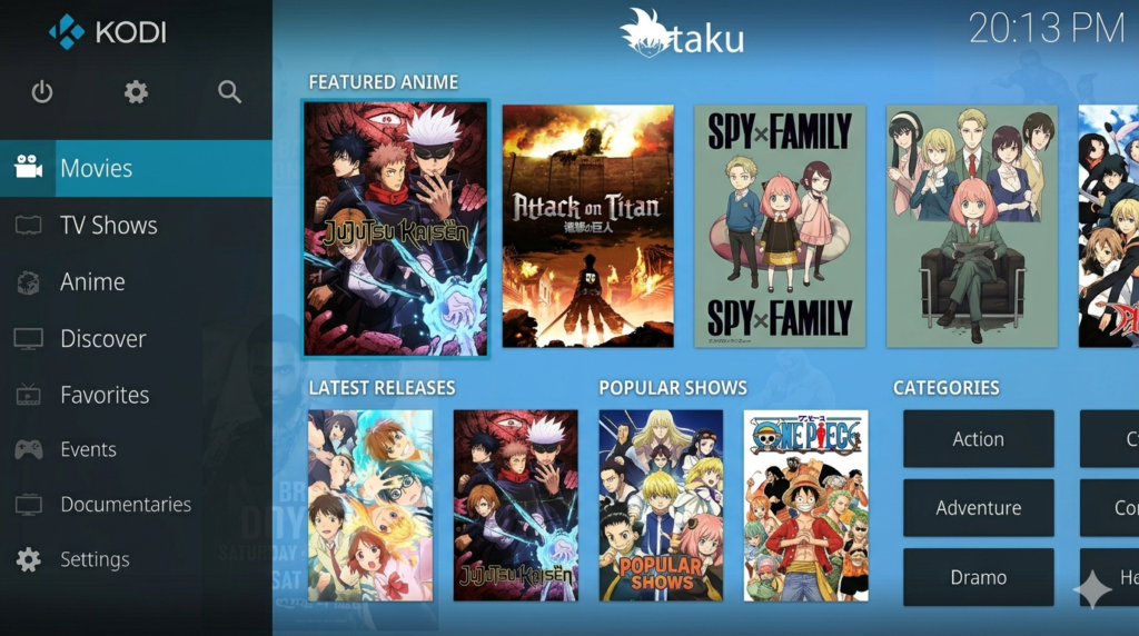 Otaku Kodi Anime Addon Interface