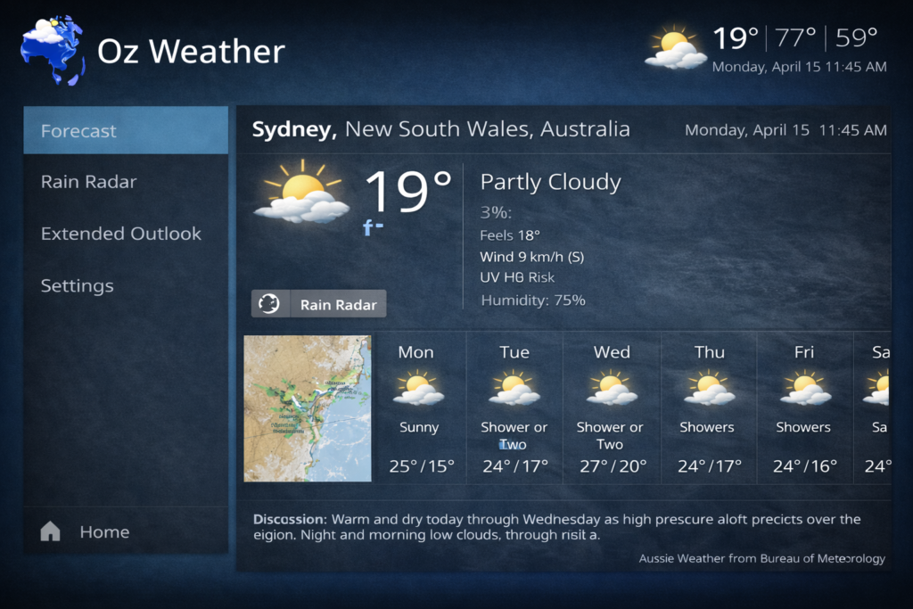 oz weather kodi weather addon australia bureau of meteorology
