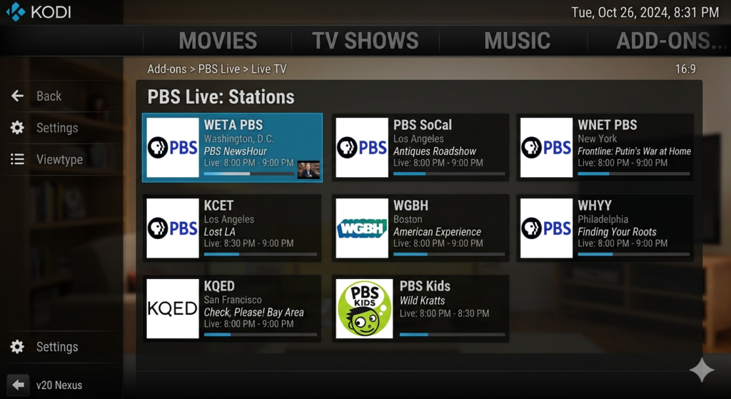 PBS Live Kodi Addon US Public TV Stations