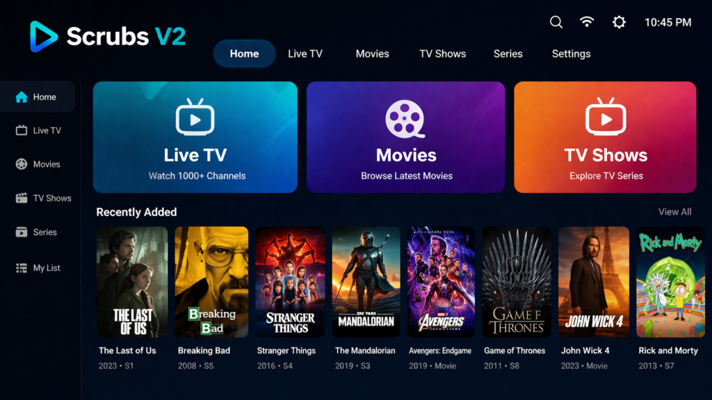 Scrubs V2 Kodi Addon Home Screen