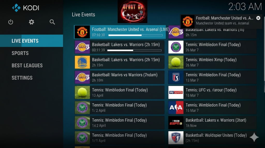 Sport HD Kodi Addon Live Match Feeds