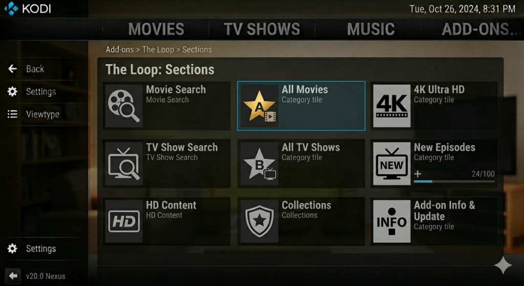 The Loop Kodi Sports Addon Sections