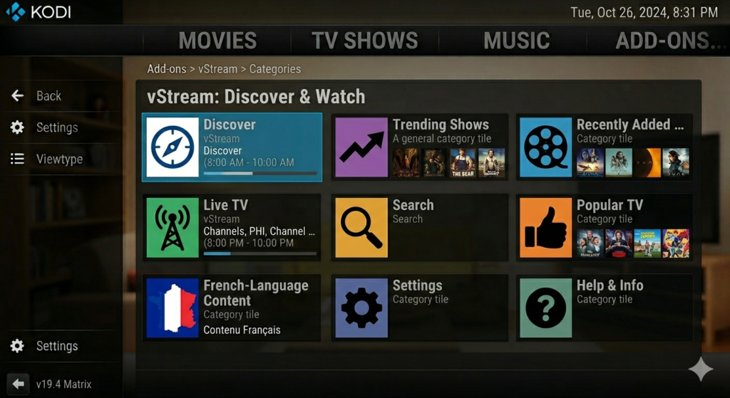 vStream Kodi Addon French Language Streams