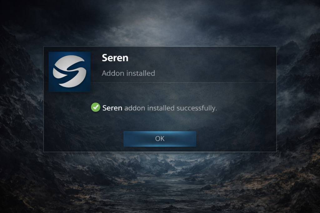 Seren addon successfully installed from Nixgates repository on Kodi
