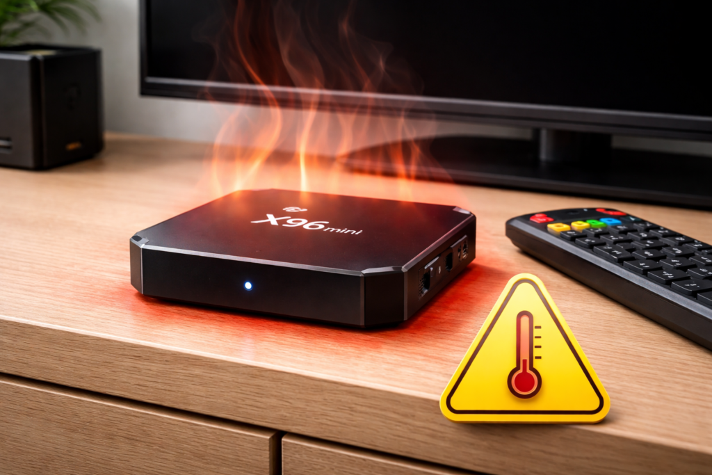 X96 Mini overheating problem — hot Android TV box on entertainment unit