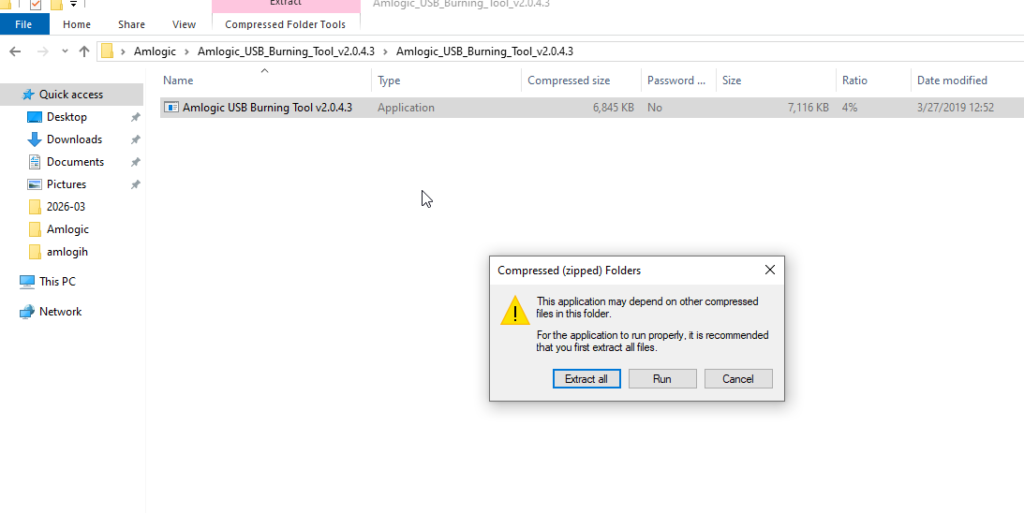 extract Amlogic USB Burning Tool zip file on Windows