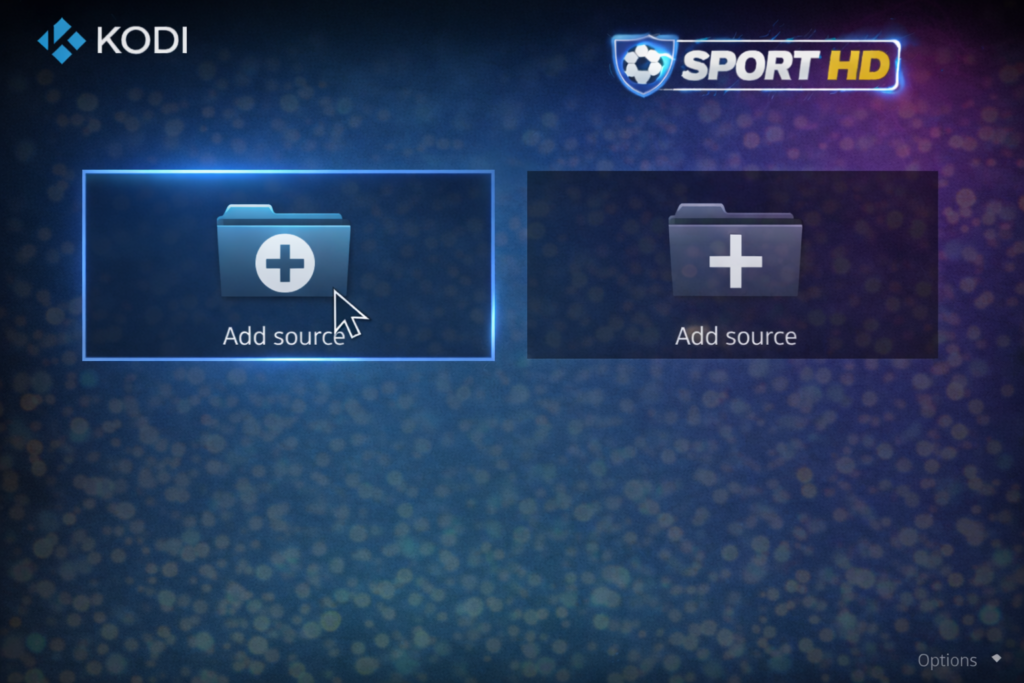 kodi file manager screen add source option highlighted for sport hd addon kodi repo