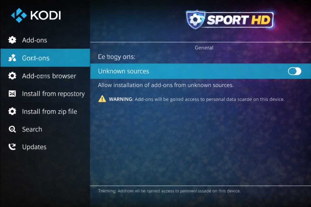 kodi unknown sources toggle switched on for sport hd addon kodi third party install