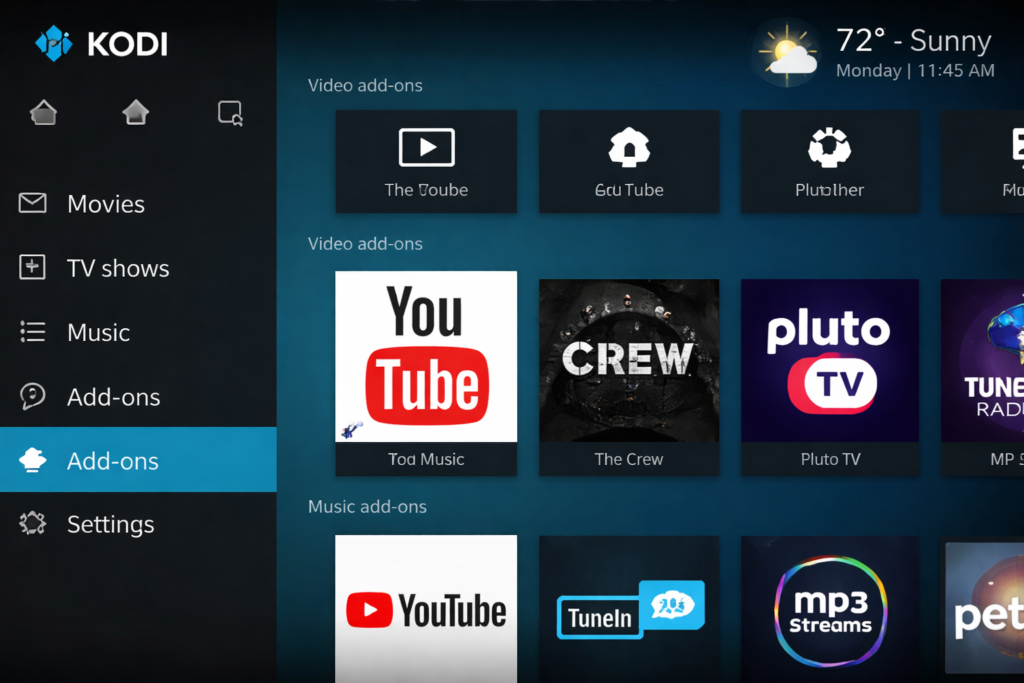 kodi weather addons displayed on kodi home screen