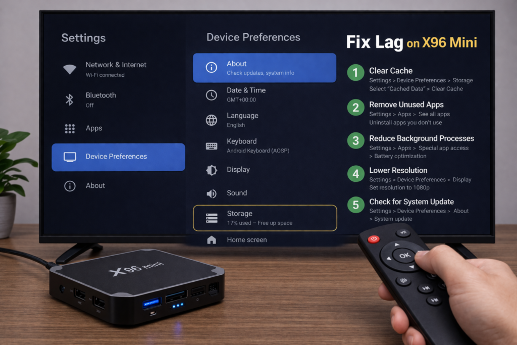 Step-by-step settings to fix lag on X96 Mini Android TV box 2026