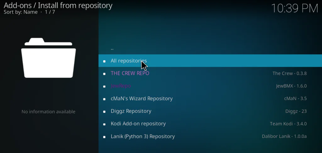 kodi weather addons install from repository step