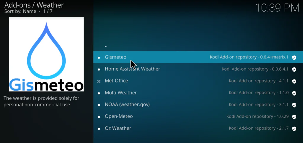kodi weather addons install from repository step