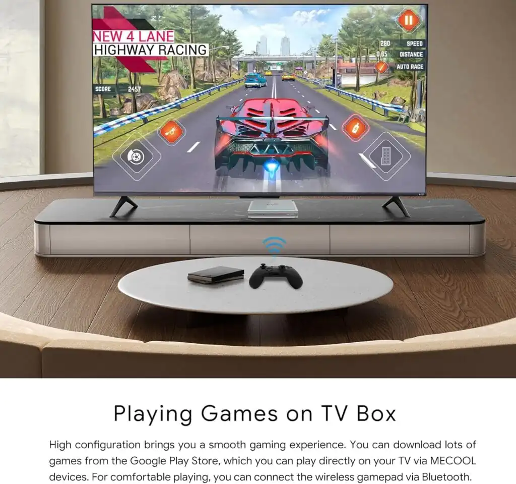 Mecool KM2 Plus Deluxe — Device and remote, lifestyle setup