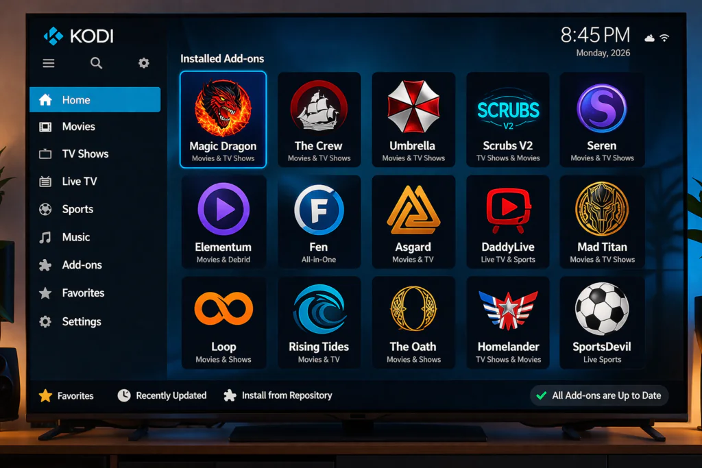 magic dragon addon installed on Kodi home screen