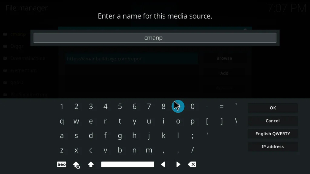 Source name field filled in as Quicksilver with the OK button visible at the bottom of the dialog