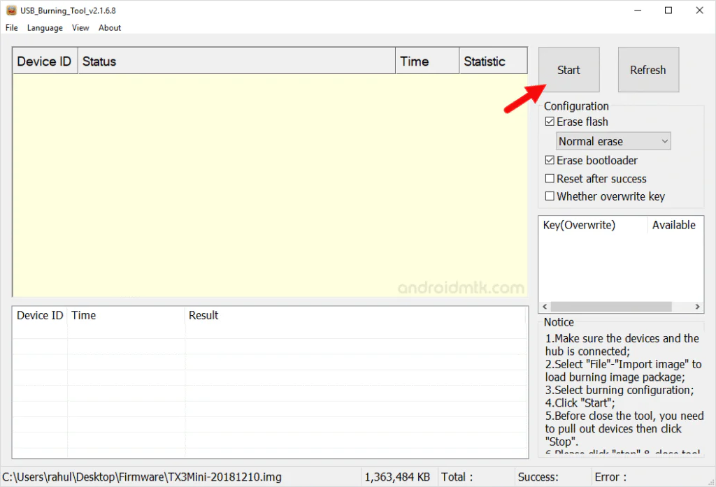 Amlogic USB Burning Tool flashing Android TV firmware on an Android TV box