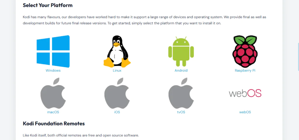 Screenshot of the official Kodi download page at kodi.tv showing the safe, legitimate download option