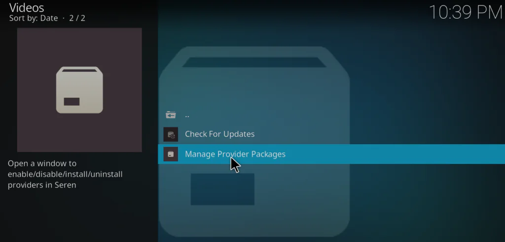 Seren Provider Tools menu showing Manage Provider Packages and Install Package options