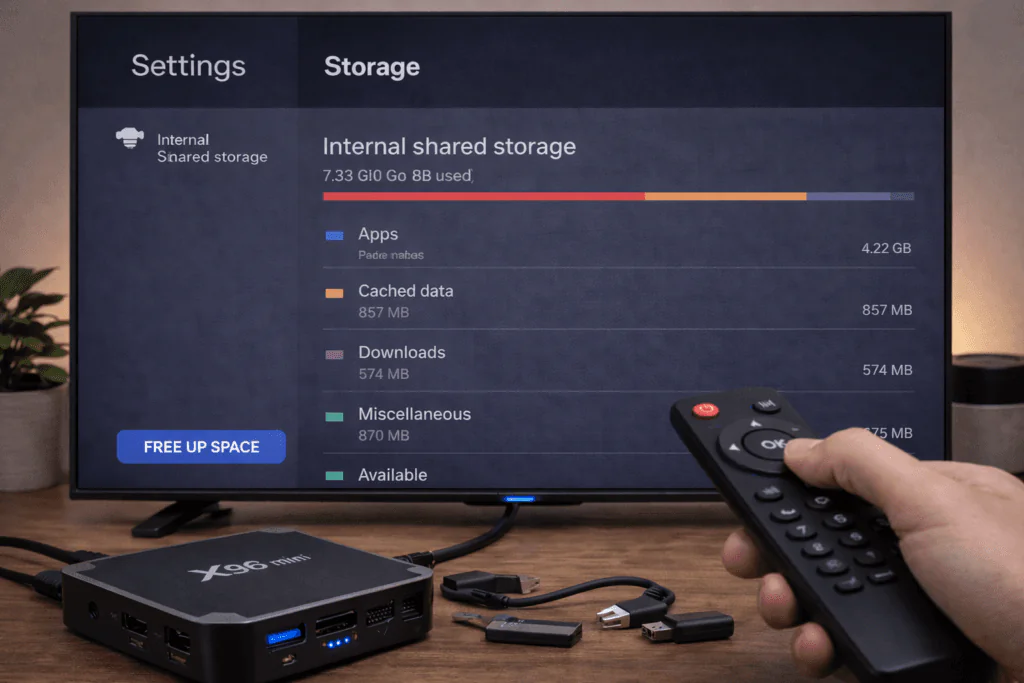 X96 Mini storage settings screen showing space used and available